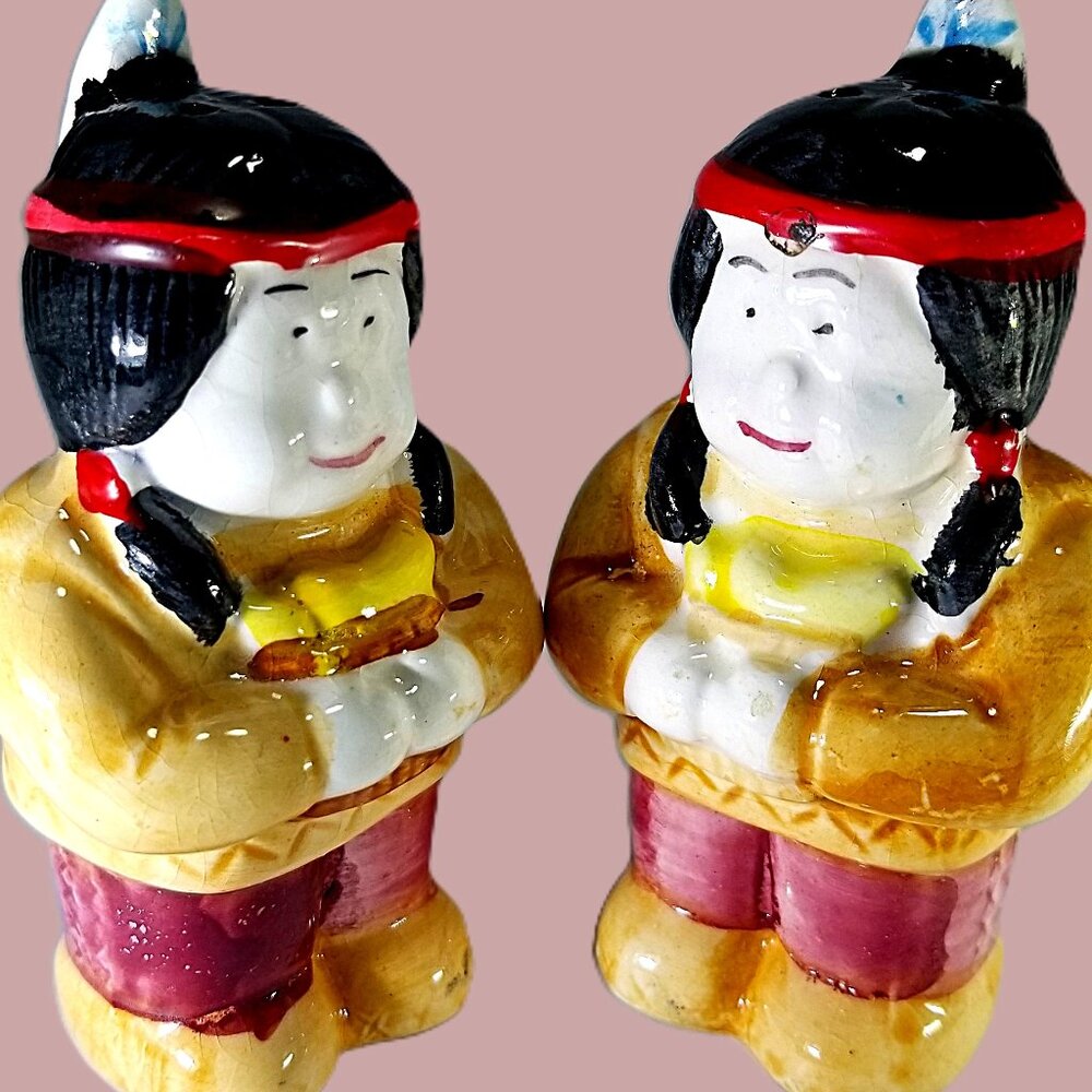 Native American Indian Salt & Pepper Shakers Porcelain Native Chiefs ServeWare